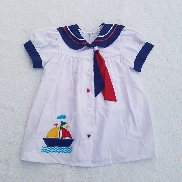 Vintage Other - Vintage Sailor Dress Colorful Nautical Sailboat